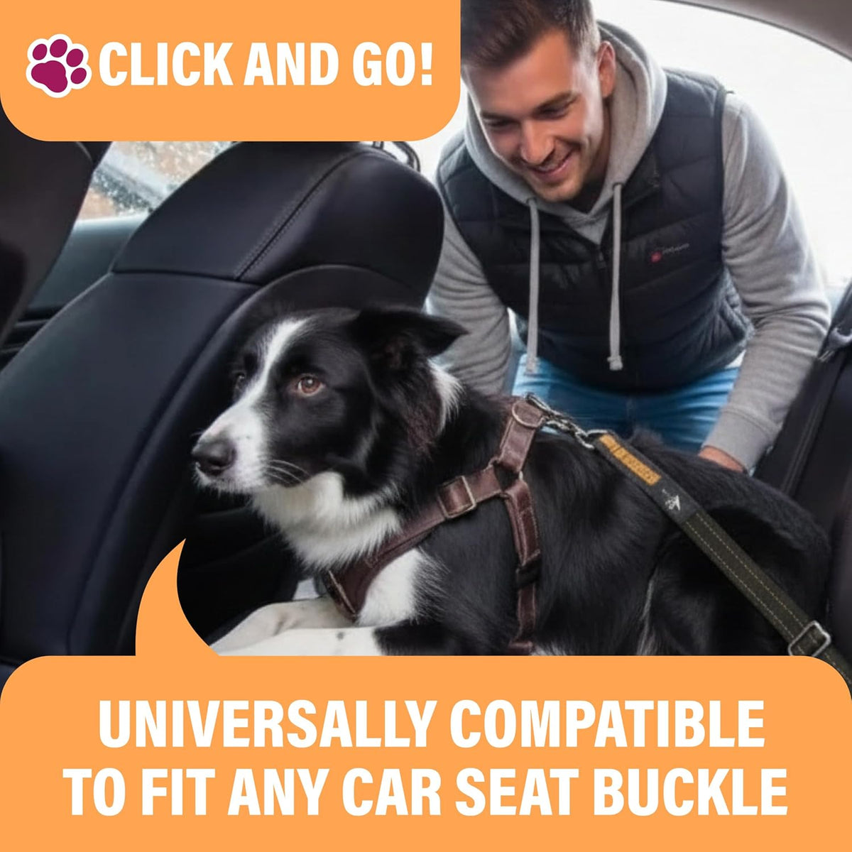 Orange Car Seat Belt for Dogs, Attaches to Harness & Collar, Adjustable 18" - 24" Travel Restraint System Fits Small - Large Pups for Safety & Comfort, Essential Pet Supplies & Accessories
